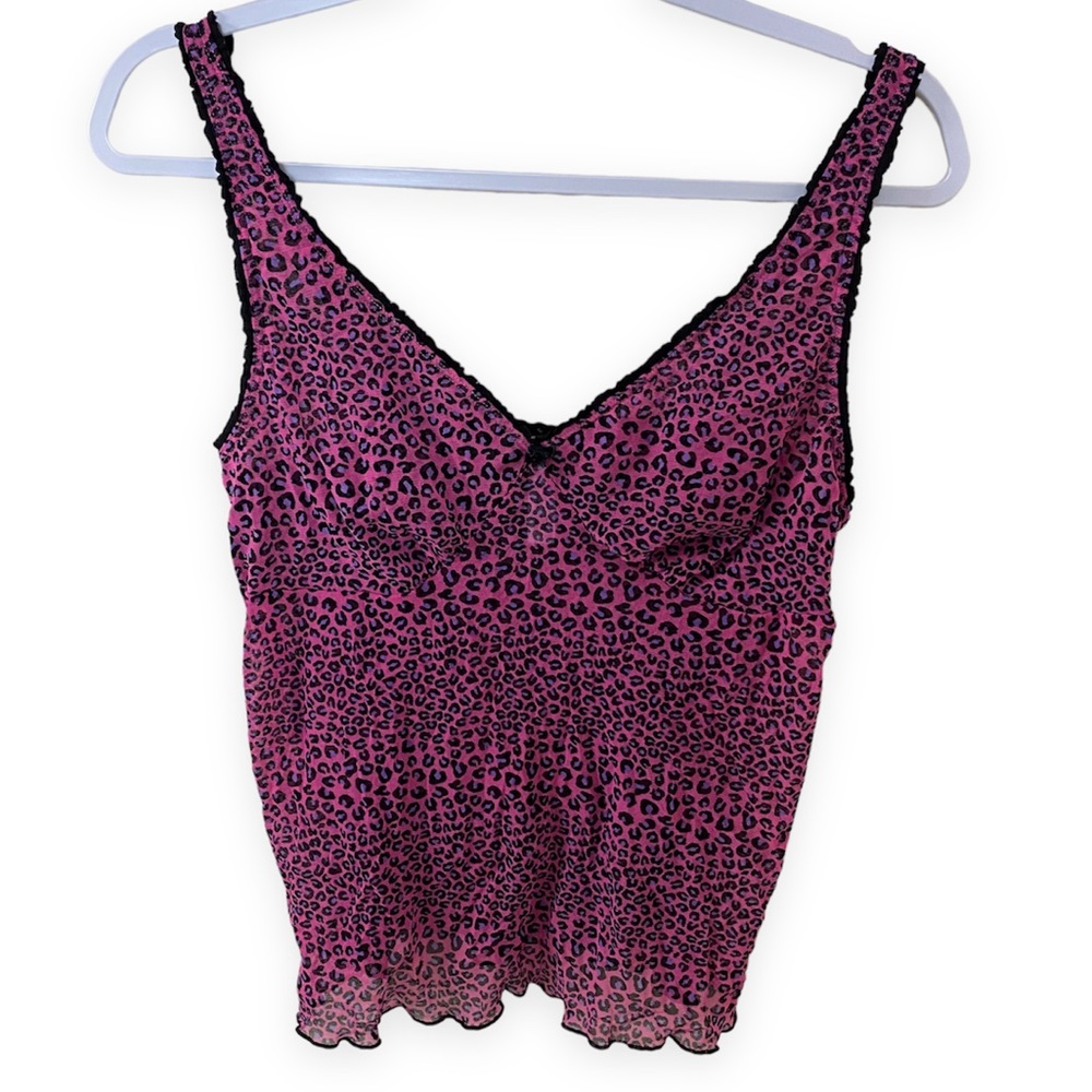 Pink Leopard Mesh Sheer Sleep Tank Top